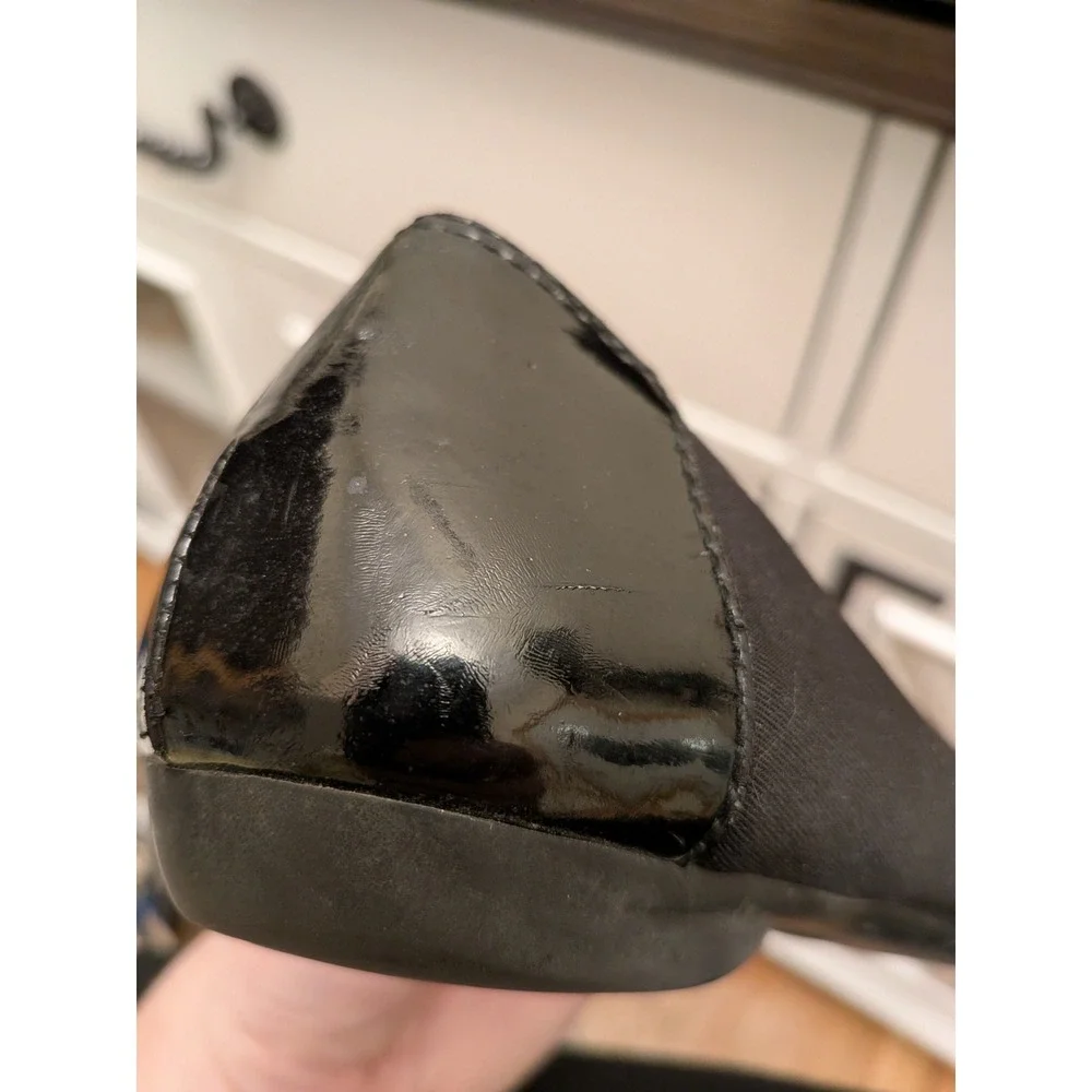 Anne Klein Underpin Black Fabric Patent Buckle Ballet Flats‎ 9.5M